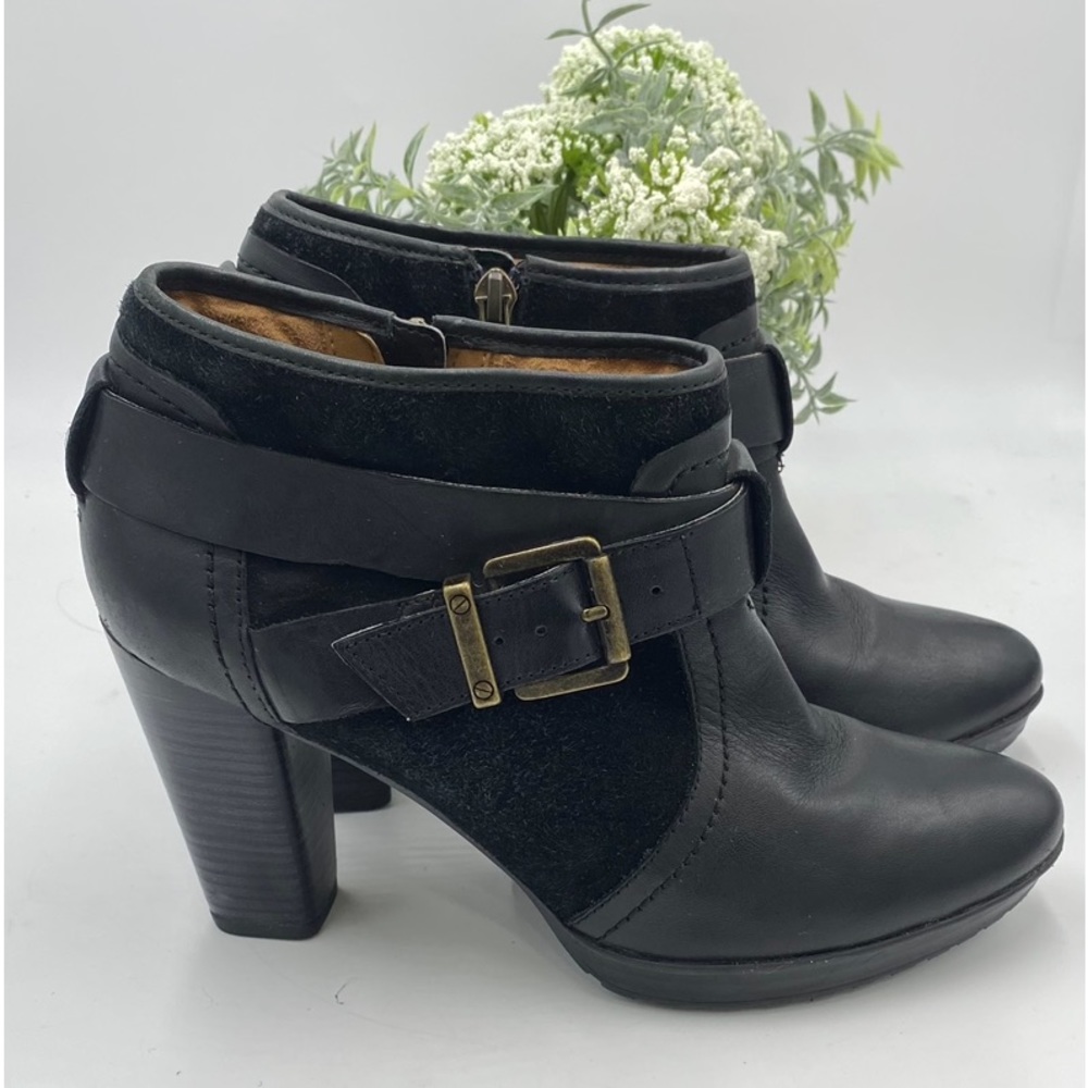 Womens Clarks Lida Dallas Block Heel Ankle Boots, Black Leather/suede Sz 9M - Picture 1 of 14